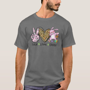Camiseta Peace Love Easter Leopard Bunny Egg Basket Men Wom