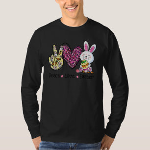 Camiseta Peace Love Easter Leopard Bunny Egg Basket Women K