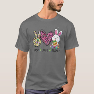 Camiseta Peace Love Easter Leopard Bunny Egg Basket Women K
