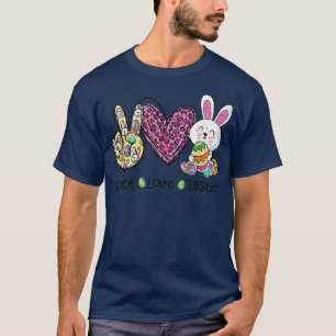 Camiseta Peace Love Easter Leopard Bunny Egg Basket Women K
