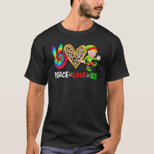 Camiseta Peace Love Elf Xmas Elf Color Tie Dye Hand Leopard