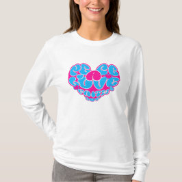 Camiseta Peace Love Faith Joy Aqua Pink Heart Retro