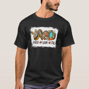 Camiseta Peace Love Fall Autumn Leopard Heart Pumpkin Thank