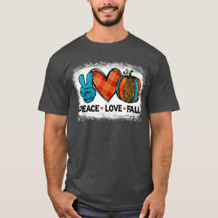 Camiseta Peace Love Fall Leopard Pumpkin Halloween Vibes Bl
