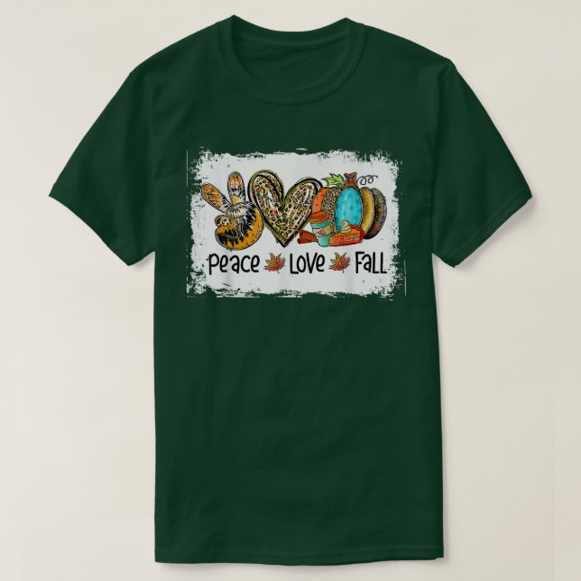 Camiseta Peace Love Fall Otoño Leopard Heart Pumpkin Gracia (Diseño del anverso)