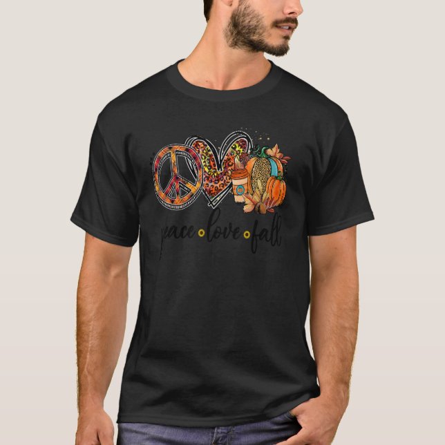Camiseta Peace Love Fall Pumpkin Happy Fall Vibes (Anverso)