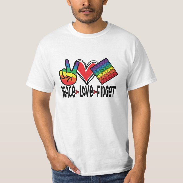 Camiseta Peace Love Fidget Pop It Popit Colorous Rainbow (Anverso)