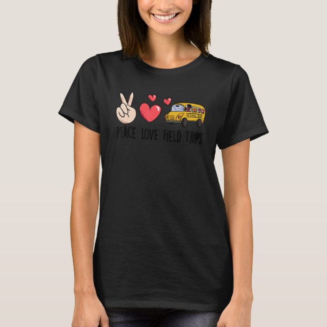 Camiseta Peace Love Field Viajes a la escuela Autobús de ca (Anverso)