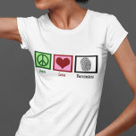 Camiseta Peace Love Forensics<br><div class="desc">Si la ciencia forense les resulta fascinante,  este es el diseño perfecto. Presenta un signo de paz,  corazón y huellas dactilares.</div>
