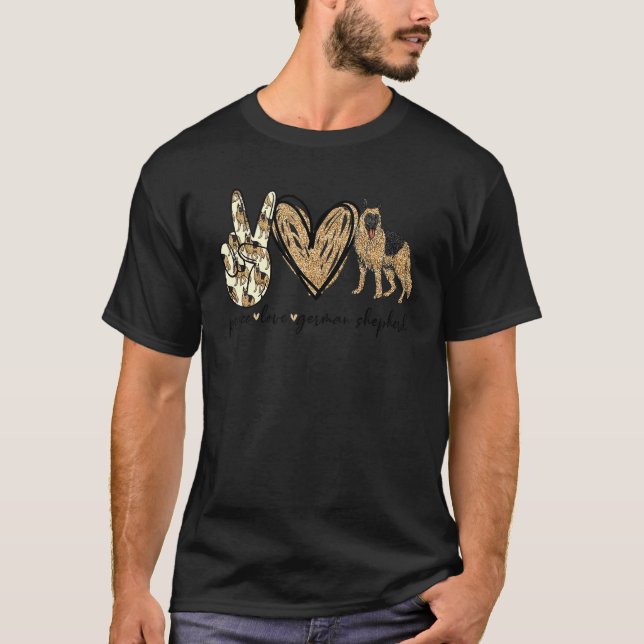 Camiseta Peace Love German Shepherd Leopard Lover Funny (Anverso)