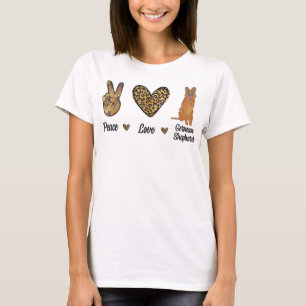 Camiseta Peace Love German Shepherd Leopard Lover Mascota D