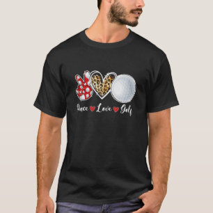 Camiseta Peace Love Golf Lover Leopard Heart Game Day Cheer