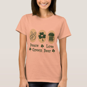 Camiseta Peace Love Green Beer Ringer Tee Shirt