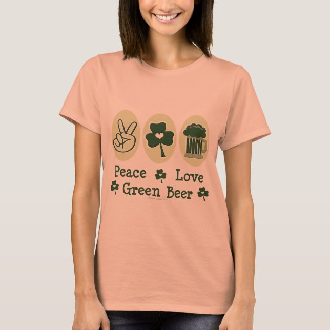 Camiseta Peace Love Green Beer Ringer Tee Shirt (Anverso)
