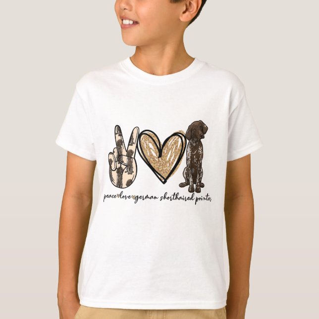 Camiseta Peace Love GSP German Shorthal Pointer Dog Love (Anverso)