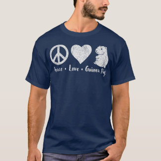 Camiseta Peace Love Guinea Cerdos Lover Wheek Retro Premium