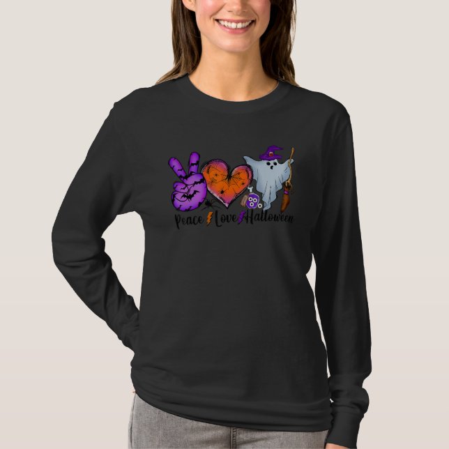 Camiseta Peace Love Halloween Lazy Halloween Costume Cool P (Anverso)