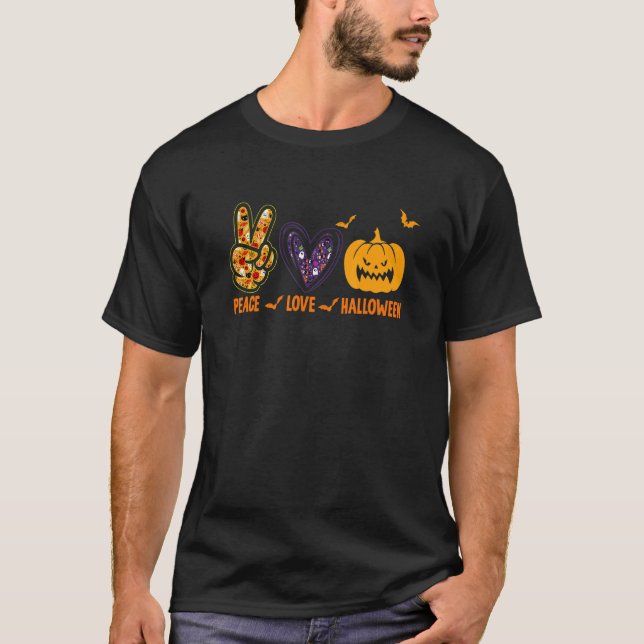 Camiseta Peace Love Halloween Lazy Halloween Costume Cool P (Anverso)
