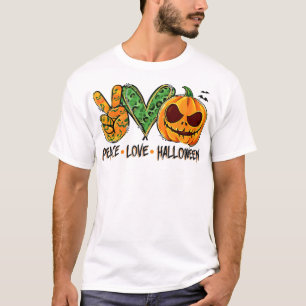 Camiseta Peace Love Halloween Leopard Pumpkin Happy Hallowe