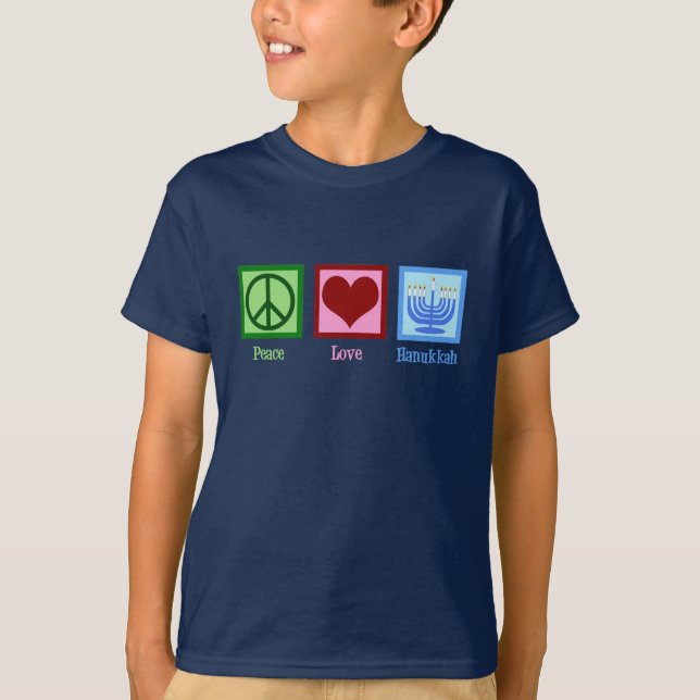 Camiseta Peace Love Hanukkah Cute Blue Kids (Anverso)