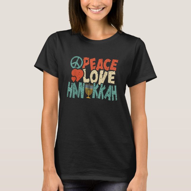 Camiseta Peace Love Hanukkah Jewish Menorah Chanukah Retro  (Anverso)