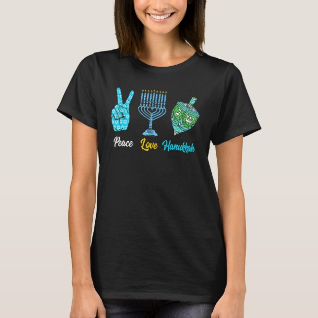 Camiseta Peace Love Hanukkah Jewish Menorah Chanukah Retro  (Anverso)