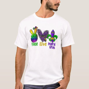 Camiseta Peace Love Happy Mardi Fleur De Lis Louisiana