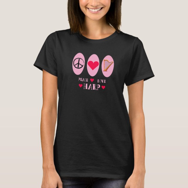 Camiseta Peace Love Harp Heart Orchestra Concert Rhythm Ton (Anverso)