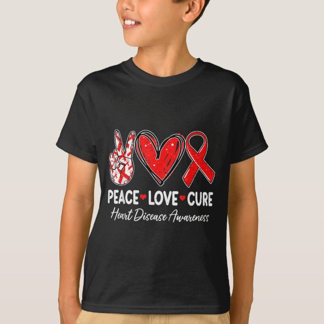 Camiseta Peace Love Heart Health Heart Disease Awareness Ch (Anverso)
