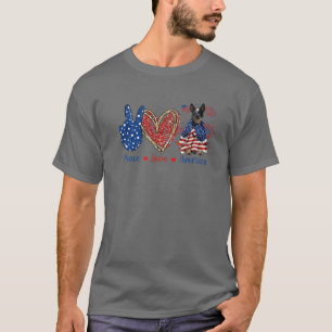 Camiseta Peace Love Heeler Dog Patriotic America Flag 4J