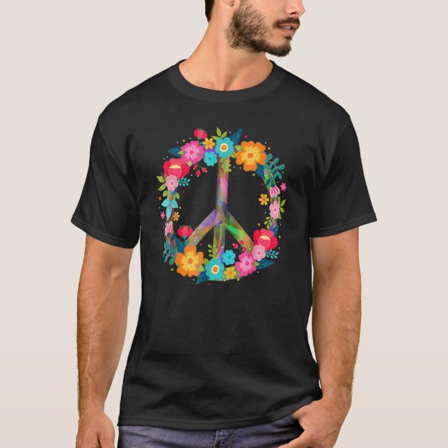 Camiseta Peace Love Hippie Costume Tie Dye 60s 70s Flowers  (Anverso)