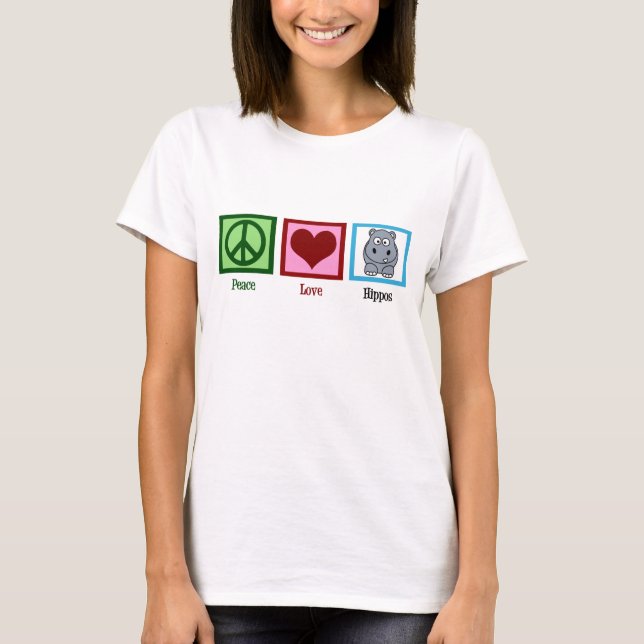 Camiseta Peace Love Hippos Cute Hippo (Anverso)