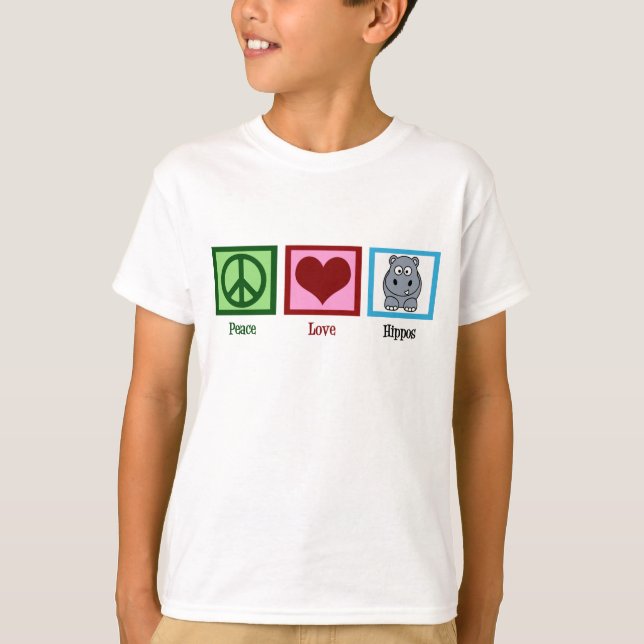 Camiseta Peace Love Hippos Cute Hippo Kids (Anverso)