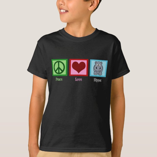 Camiseta Peace Love Hippos Cute Hippo Kids (Anverso)