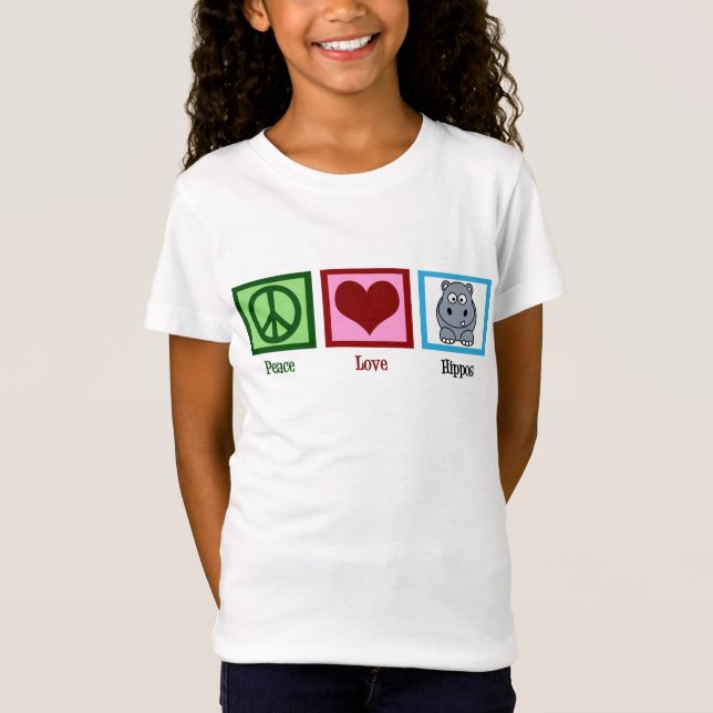 Camiseta Peace Love Hippos Cute Hippo Mascot Kids (Anverso)