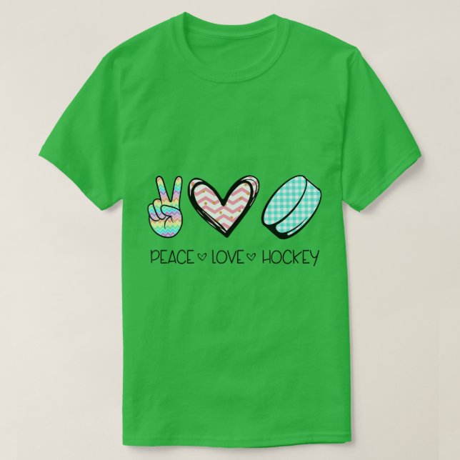 Camiseta Peace Love Hockey Cute Design for Women n Girls  (Diseño del anverso)