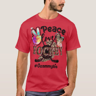 Camiseta Peace Love Hockey Grammy Life Mom Grandma Leopardo