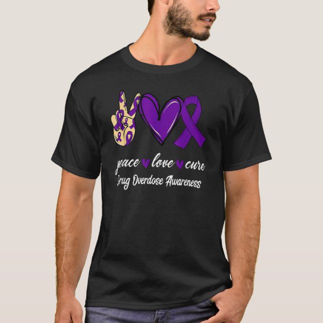 Camiseta Peace Love Hope Purple Ribbon Drug Overdose (Anverso)