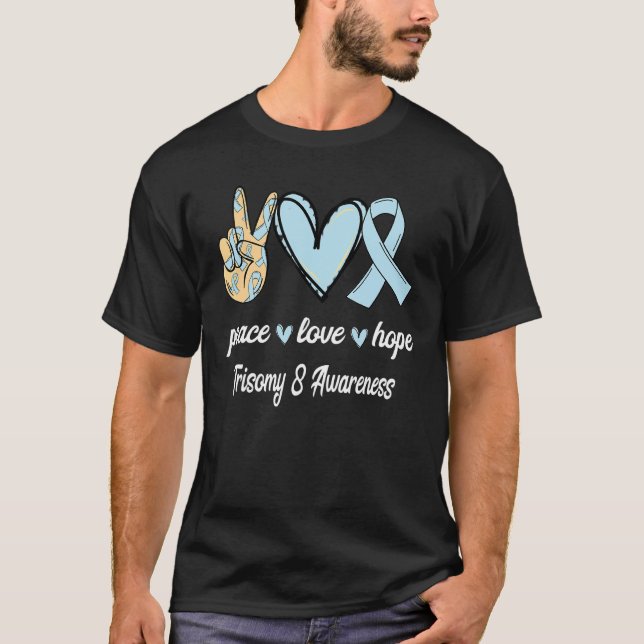 Camiseta Peace Love Hope Trisomy 8 Light Blue Ribbon Awaren (Anverso)
