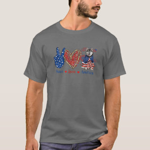 Camiseta Peace Love Husky Dog Patriotic America Flag 4Ju