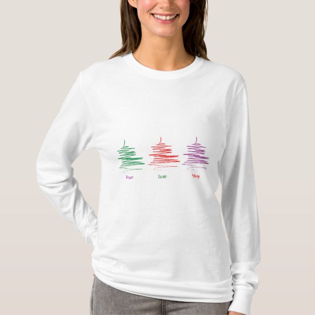 Camiseta Peace Love Joy Holidays Tree Women's long-sleeve (Anverso)