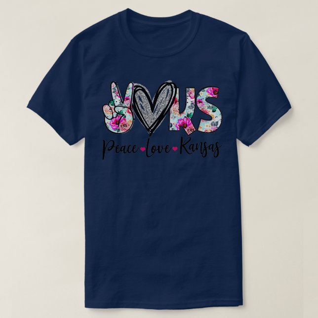 Camiseta Peace Love Kansas Vinatge Floral Kansas Lovers (Diseño del anverso)
