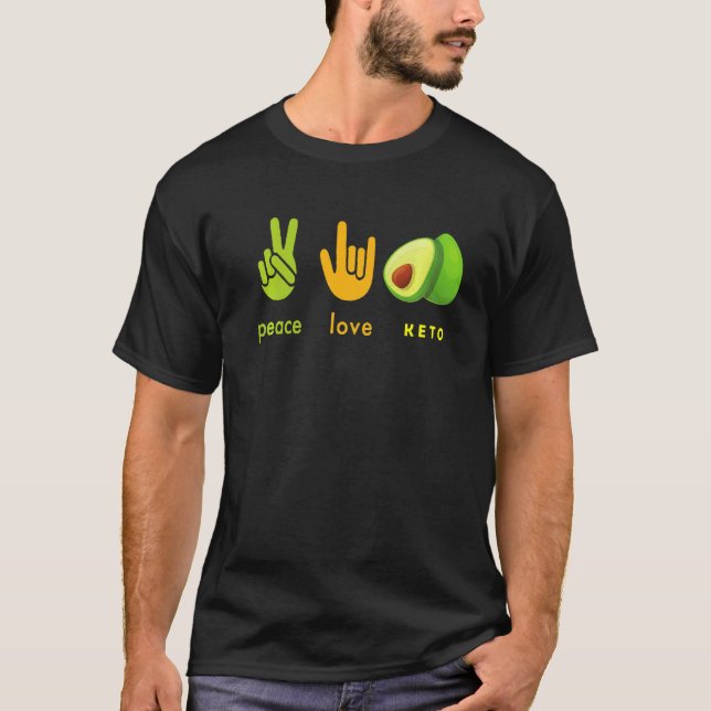 Camiseta Peace Love Keto Funny Hand Sign And Avocado Design (Anverso)