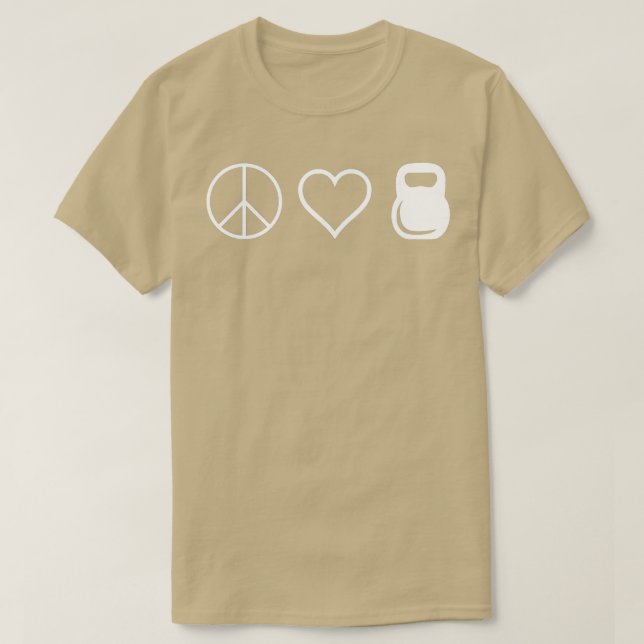 Camiseta Peace Love Kettlebells Funny Cute Workout (Diseño del anverso)