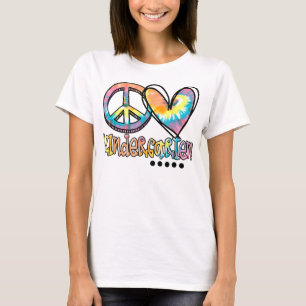 Camiseta Peace Love Kindergarten Funny Tie Dye First Day of