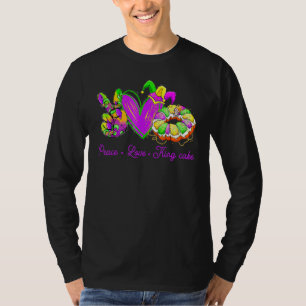 Camiseta Peace Love King Cake Funny Mardi Gras Fiesta Carni