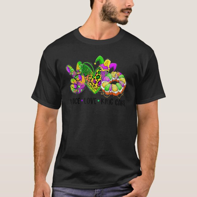 Camiseta Peace Love King Cake Mardi Gras Festival Fiesta Te (Anverso)