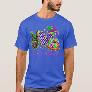 Camiseta Peace Love King Cake Mardi Gras Fiesta de ropa TSh