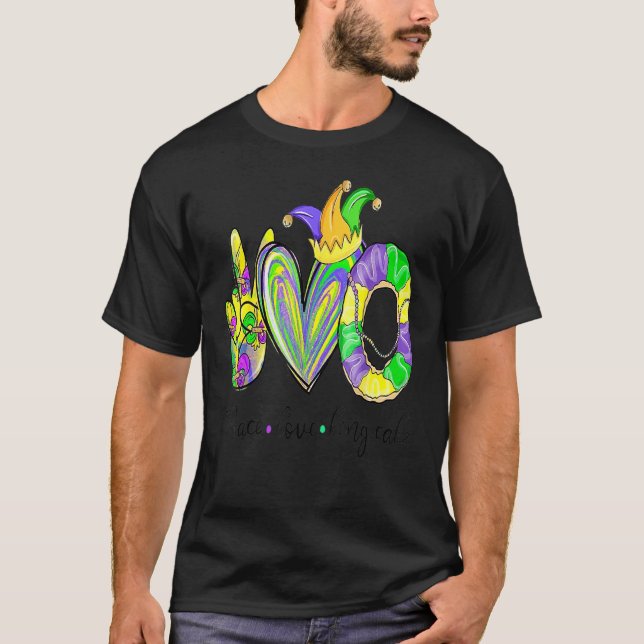 Camiseta Peace Love King Cake Mardi Gras Hombres Mujeres Ni (Anverso)