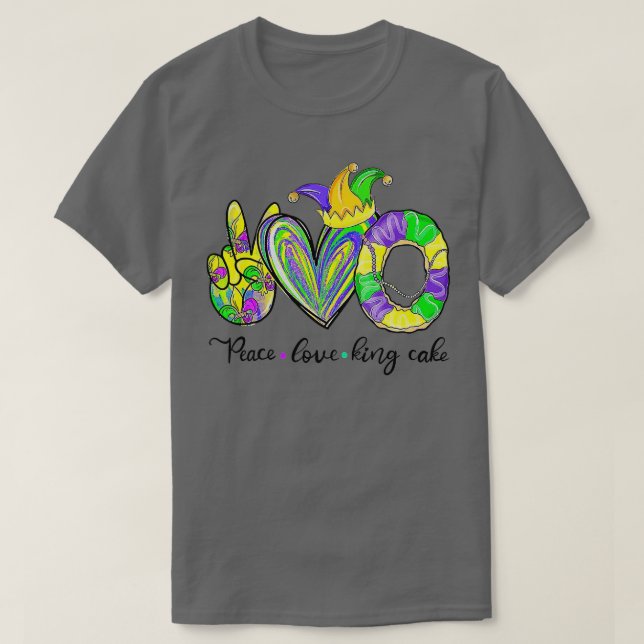 Camiseta Peace Love King Cake Mardi Gras Hombres Mujeres Ni (Diseño del anverso)